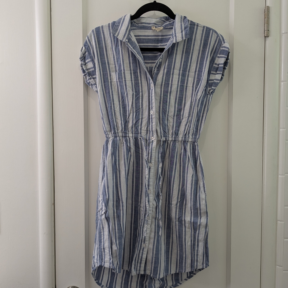 Blue Striped Button-Up Dress